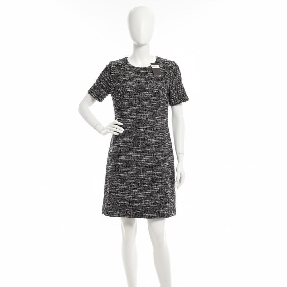 Club Monaco L/G Textured SS Dress Black Grey Mix Tweed A-Line Shift Office NWT